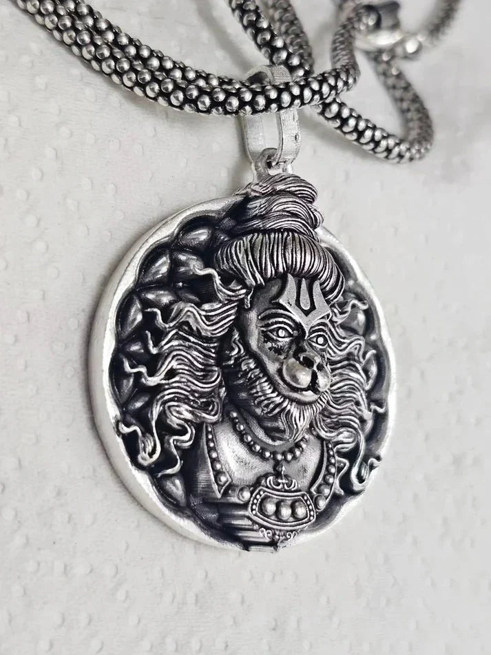 Hanuman Ji Pendant Oxodaised Silver Chain